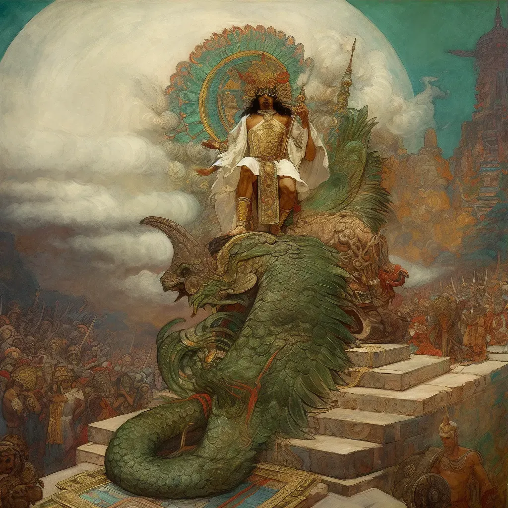 Image depicting the descent of Quetzalcoatl, the Aztec feathered serpent god - Image 3