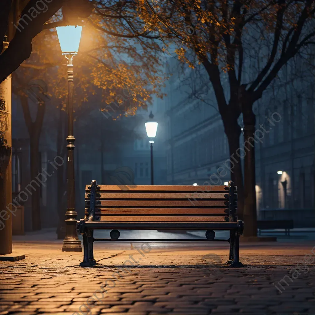 Lonely street bench in deserted city square shot on Sony A7C - Image 1