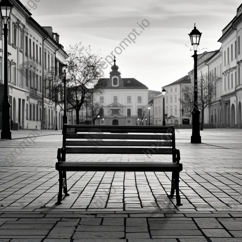 Lonely street bench in deserted city square shot on Sony A7C - Image 2