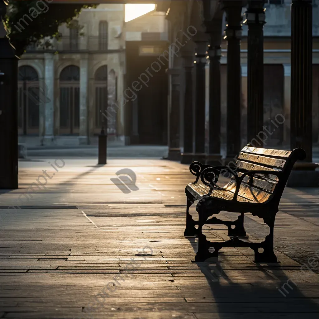 Lonely street bench in deserted city square shot on Sony A7C - Image 3