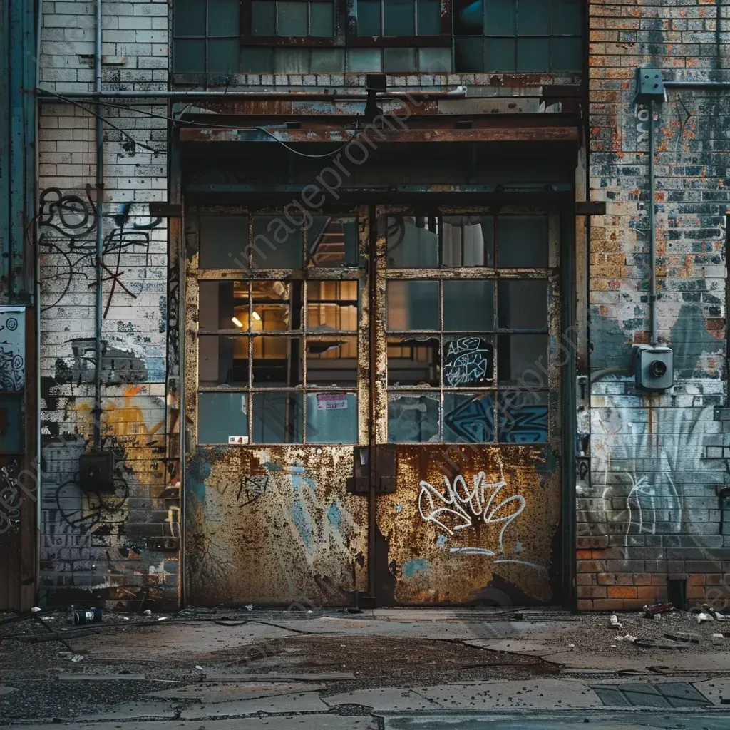 Abandoned urban warehouse with graffiti walls - Image 2