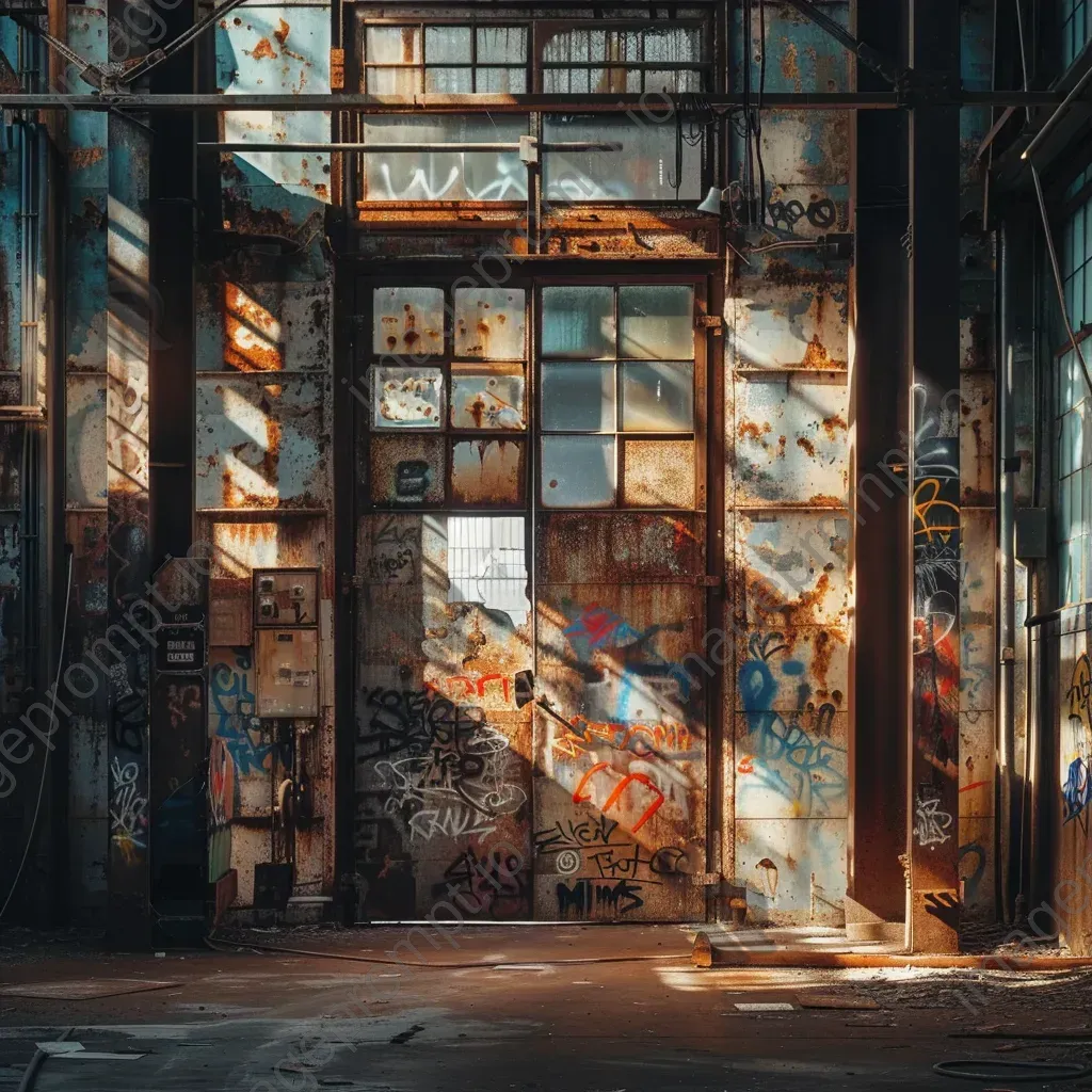 Abandoned urban warehouse with graffiti walls - Image 3