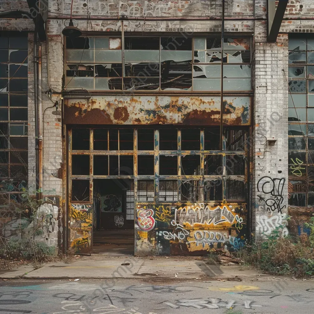 Abandoned urban warehouse with graffiti walls - Image 4