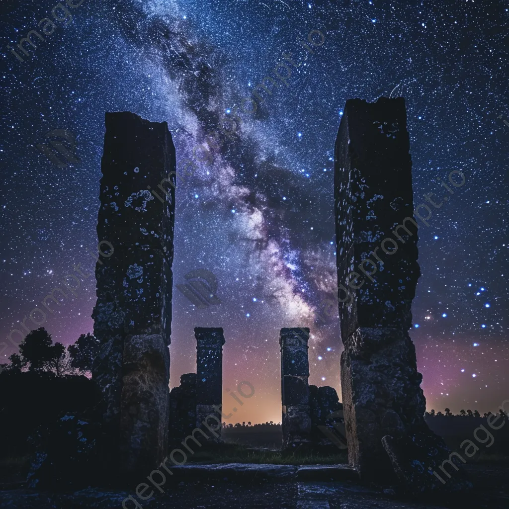 Ancient ruins under a starry sky at night - Image 1