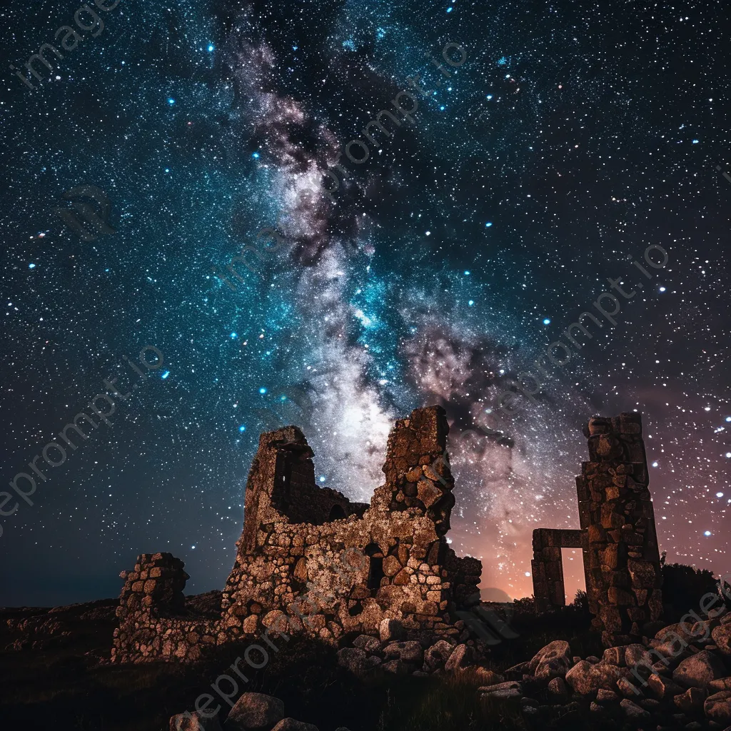 Ancient ruins under a starry sky at night - Image 2