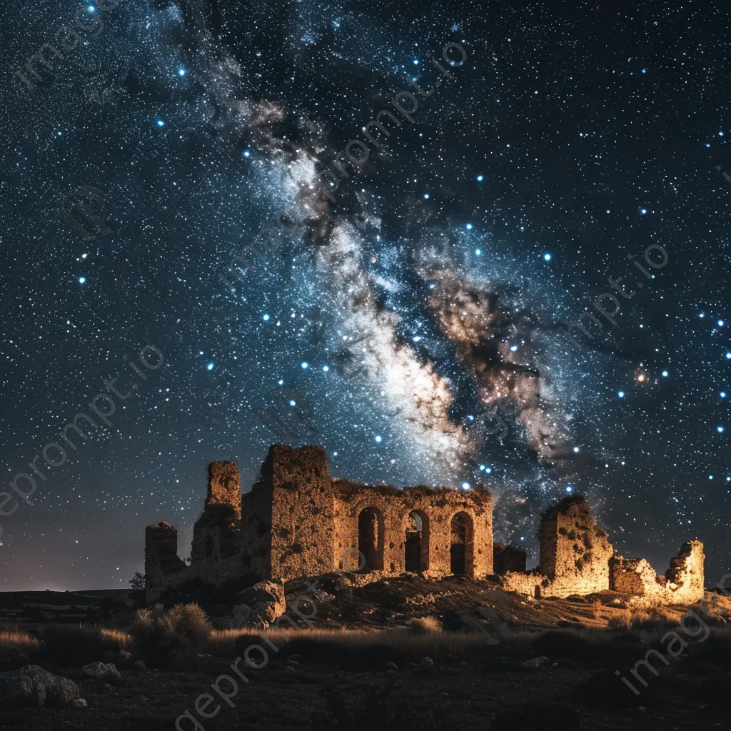 Ancient ruins under a starry sky at night - Image 3