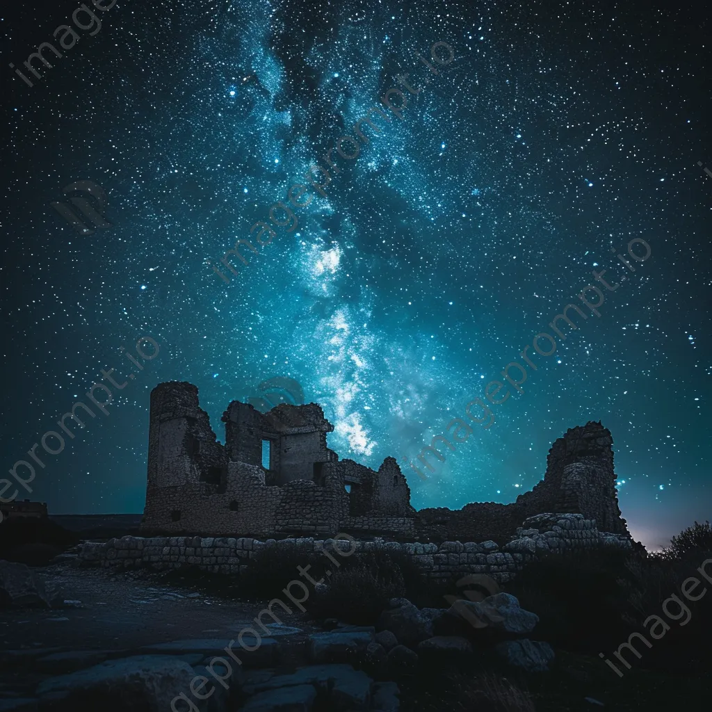 Ancient ruins under a starry sky at night - Image 4