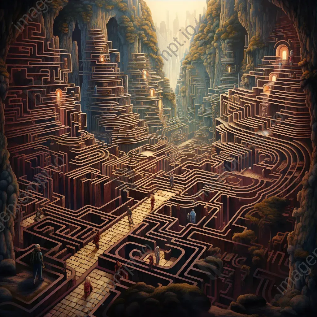 Digital artwork demonstrating a shifting labyrinth changing with the viewer