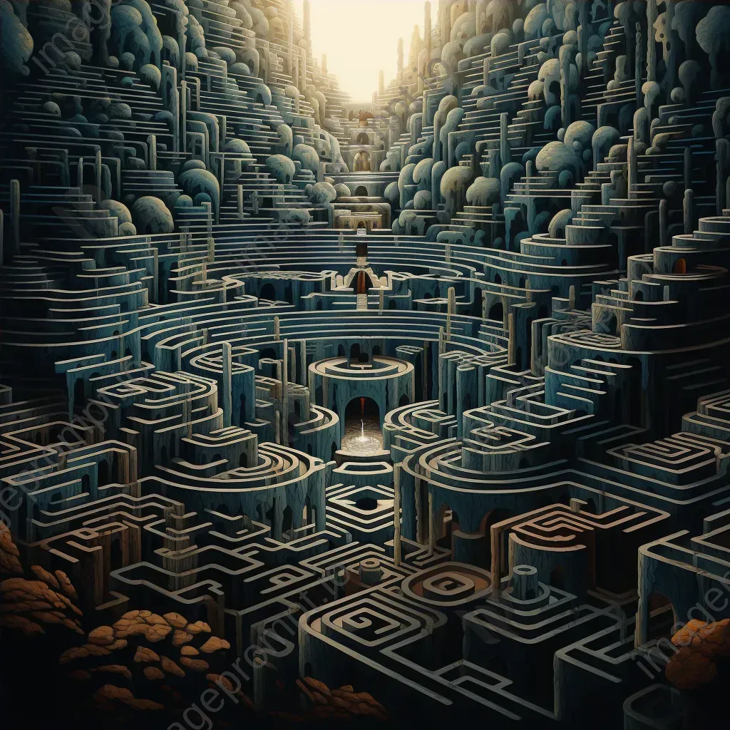 Digital artwork demonstrating a shifting labyrinth changing with the viewer