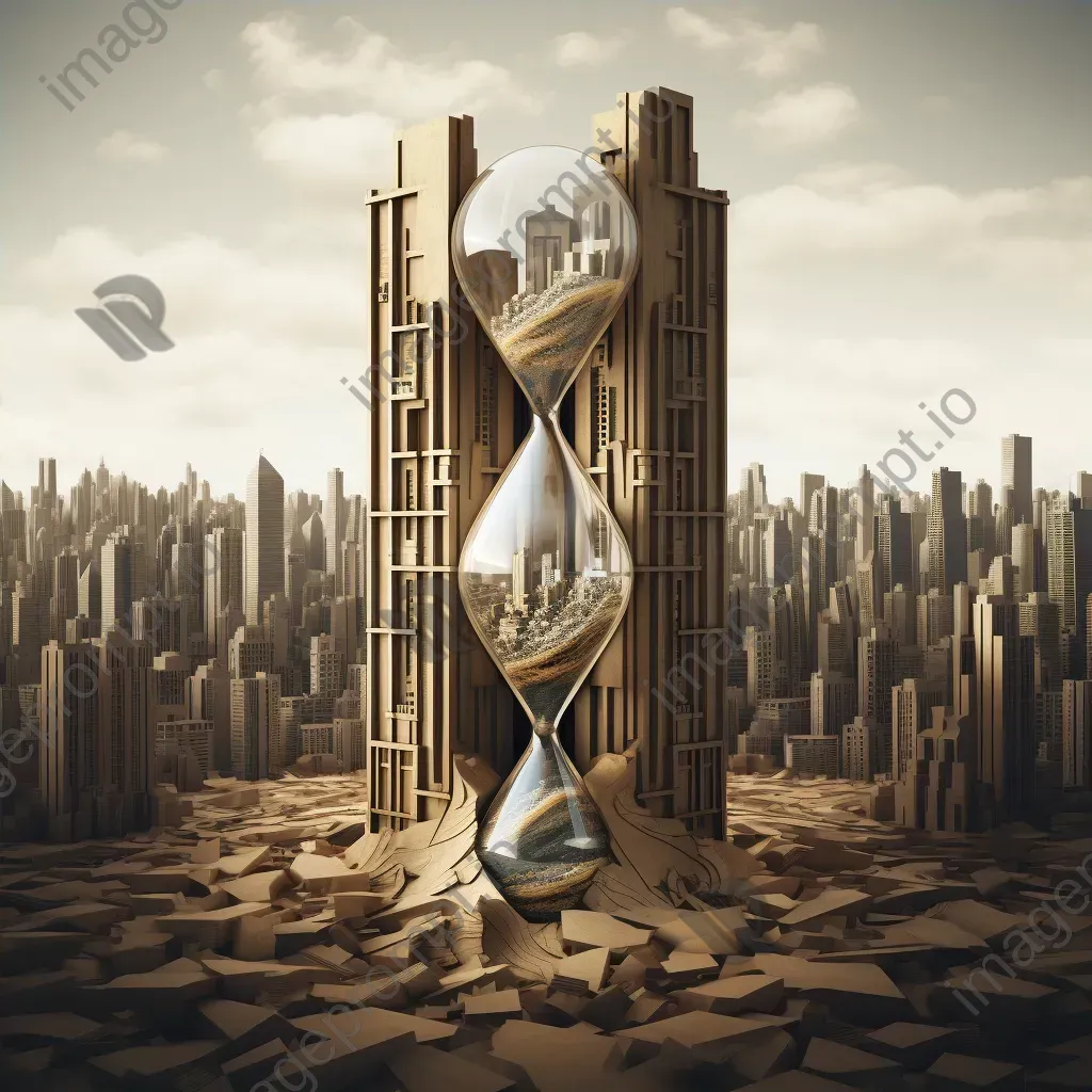 Low poly digital art of a city caught in the confines of an hourglass - Image 4