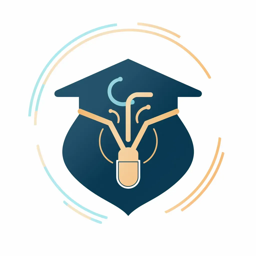 Mortarboard icon with a light bulb in blue and gold on a white background - Image 2