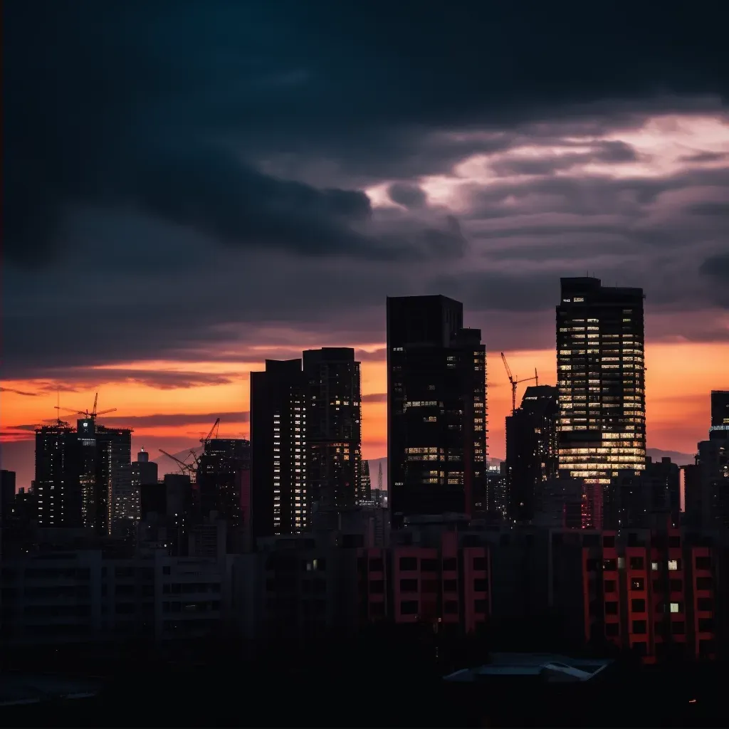 Silhouettes of urban skyscrapers in black and white - Image 2