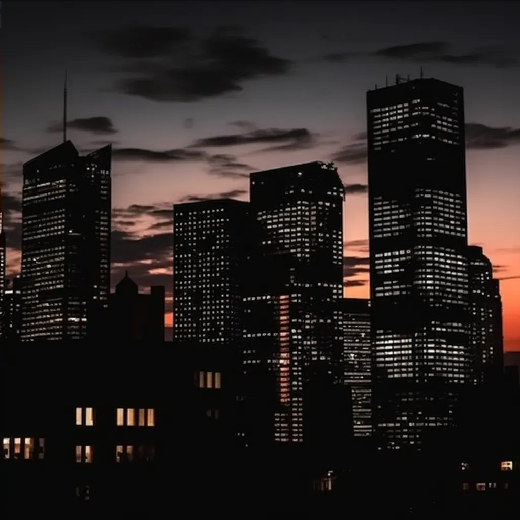 Silhouettes of urban skyscrapers in black and white - Image 4