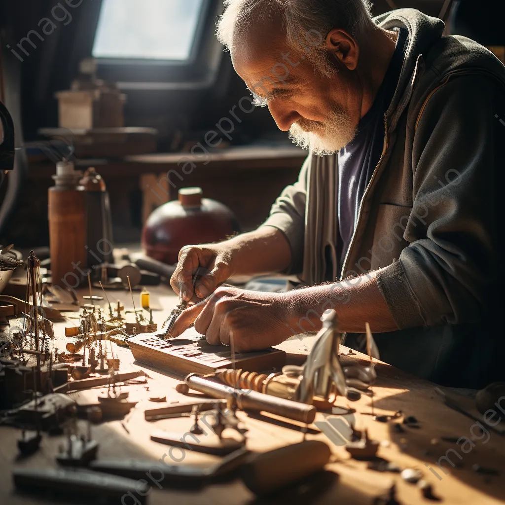 Close-up of artisan assembling traditional boat parts with tools - Image 2