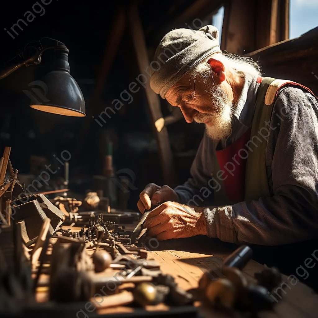 Close-up of artisan assembling traditional boat parts with tools - Image 3