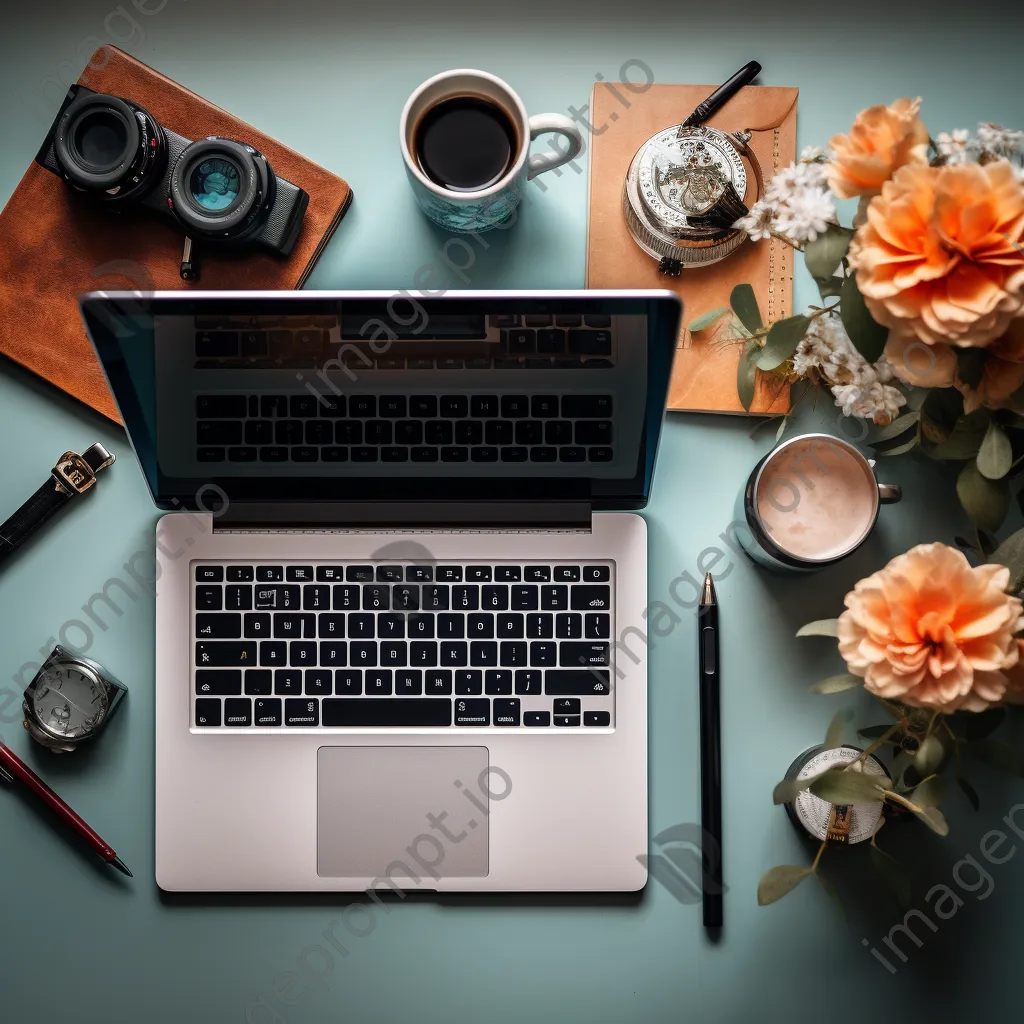 Flat lay of a laptop and smartphone on a desk - Image 1