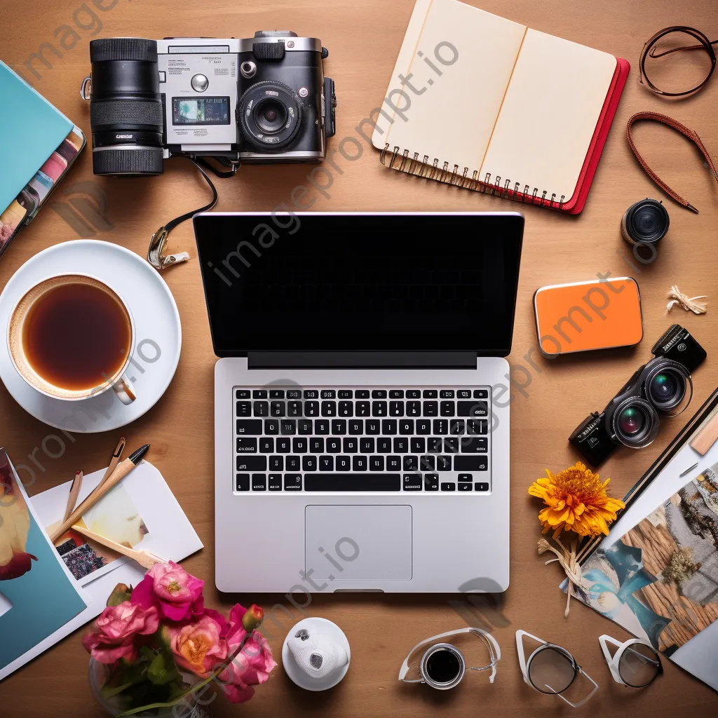 Flat lay of a laptop and smartphone on a desk - Image 3