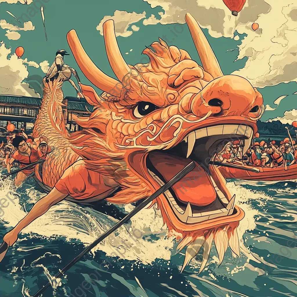 Comic-style illustration of community in an annual dragon boat race - Image 2