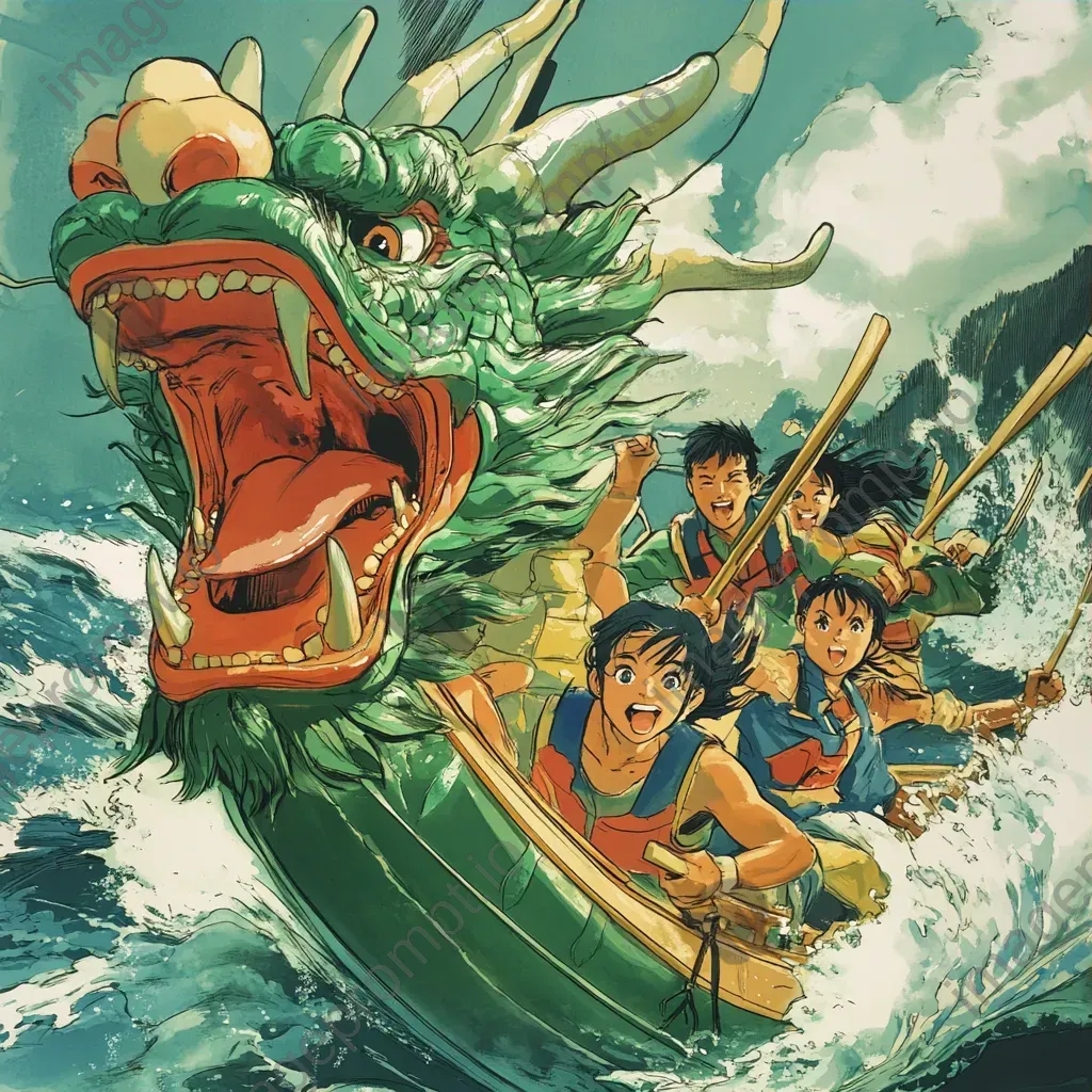 Comic-style illustration of community in an annual dragon boat race - Image 3