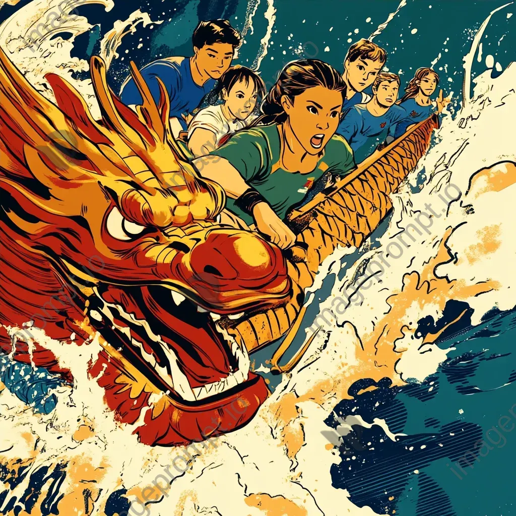 Comic-style illustration of community in an annual dragon boat race - Image 4