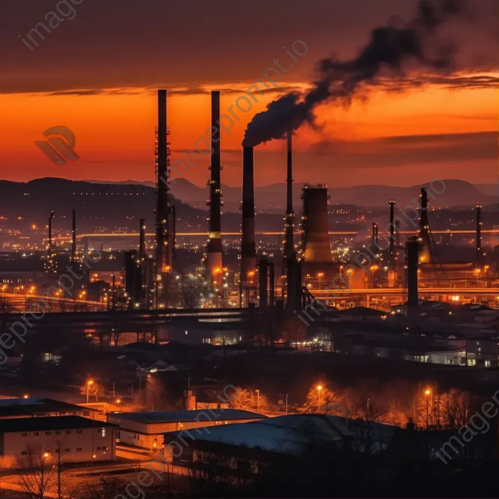 Industrial cityscape at dusk with uneven chimneys on Sony A7 IV - Image 1