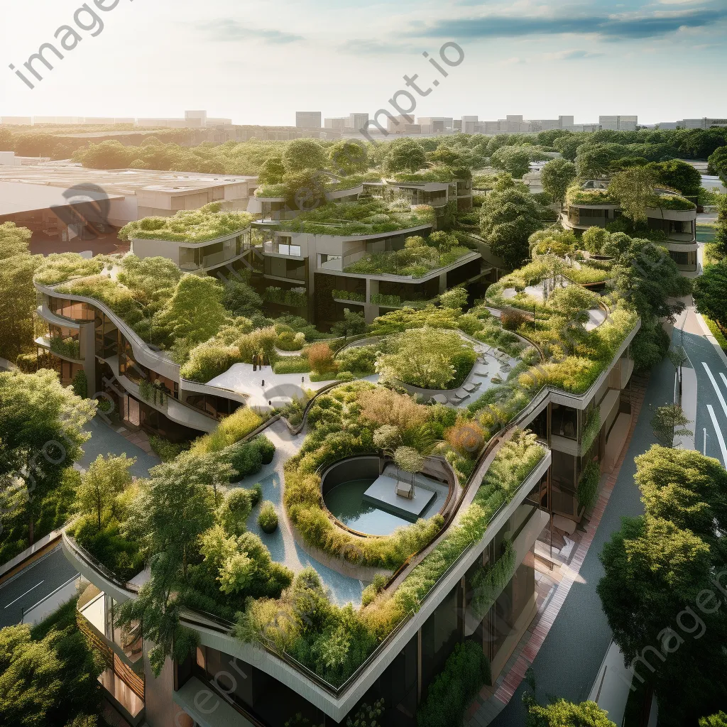 Aerial view of urban rooftops with greenery - Image 2