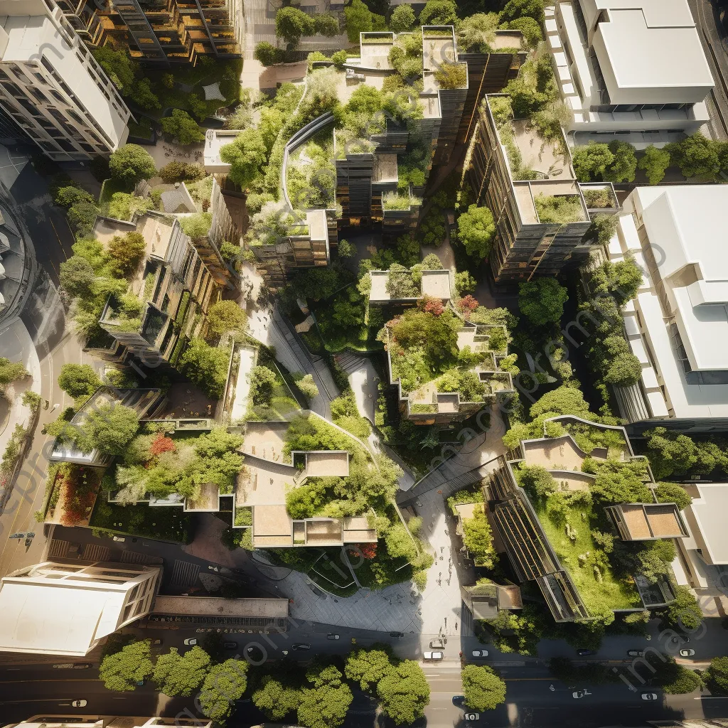 Aerial view of urban rooftops with greenery - Image 4