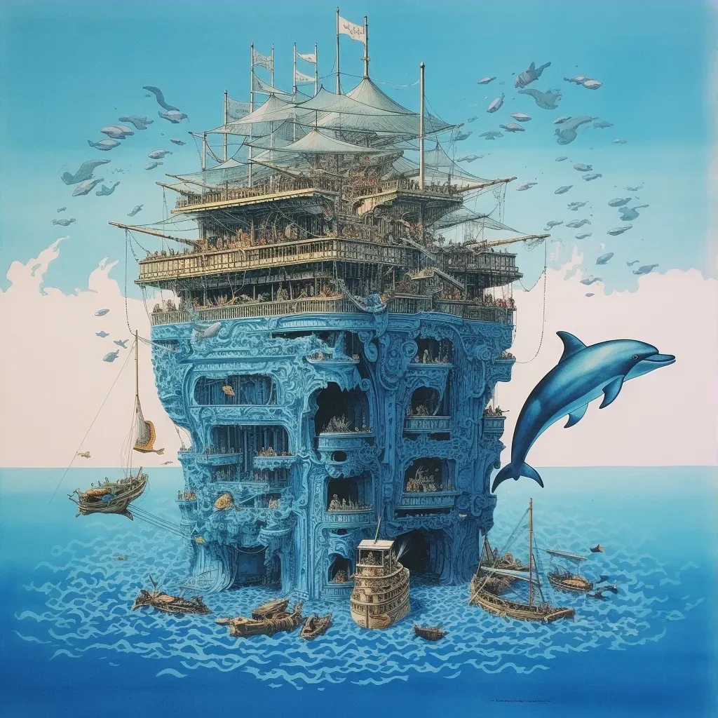 Dolphins playing around sunken pirate ship in clear blue sea - Image 3