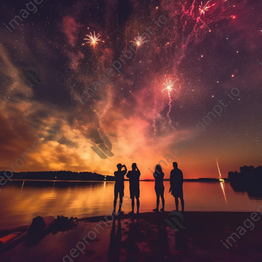 Fireworks illuminating the night sky over a lake - Image 3