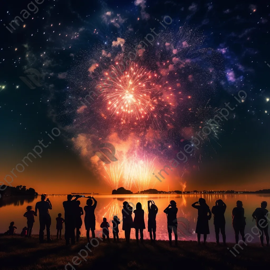 Fireworks illuminating the night sky over a lake - Image 4