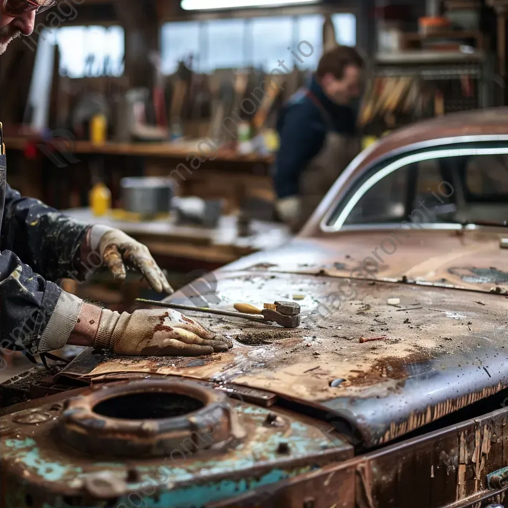 Rustic vintage car repair workshop with classic car restoration in progress - Image 2