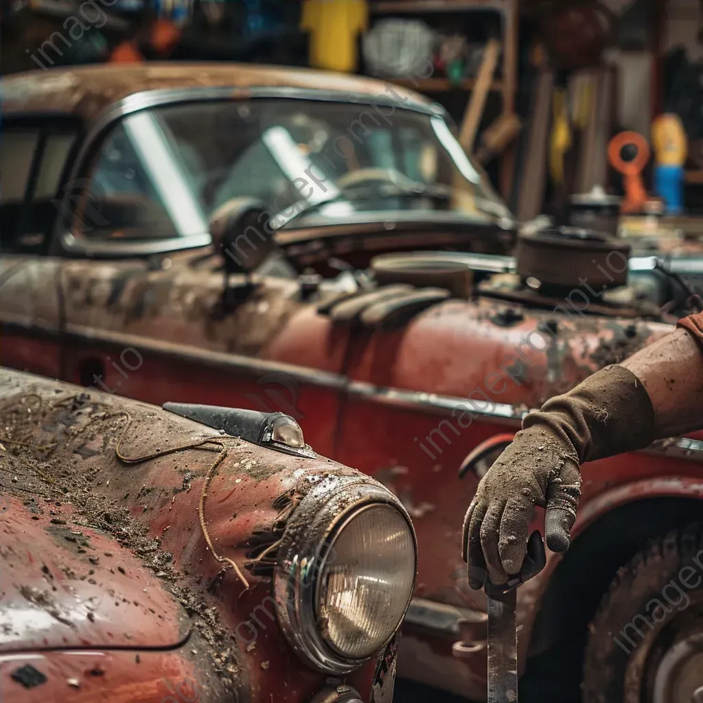 Rustic vintage car repair workshop with classic car restoration in progress - Image 4