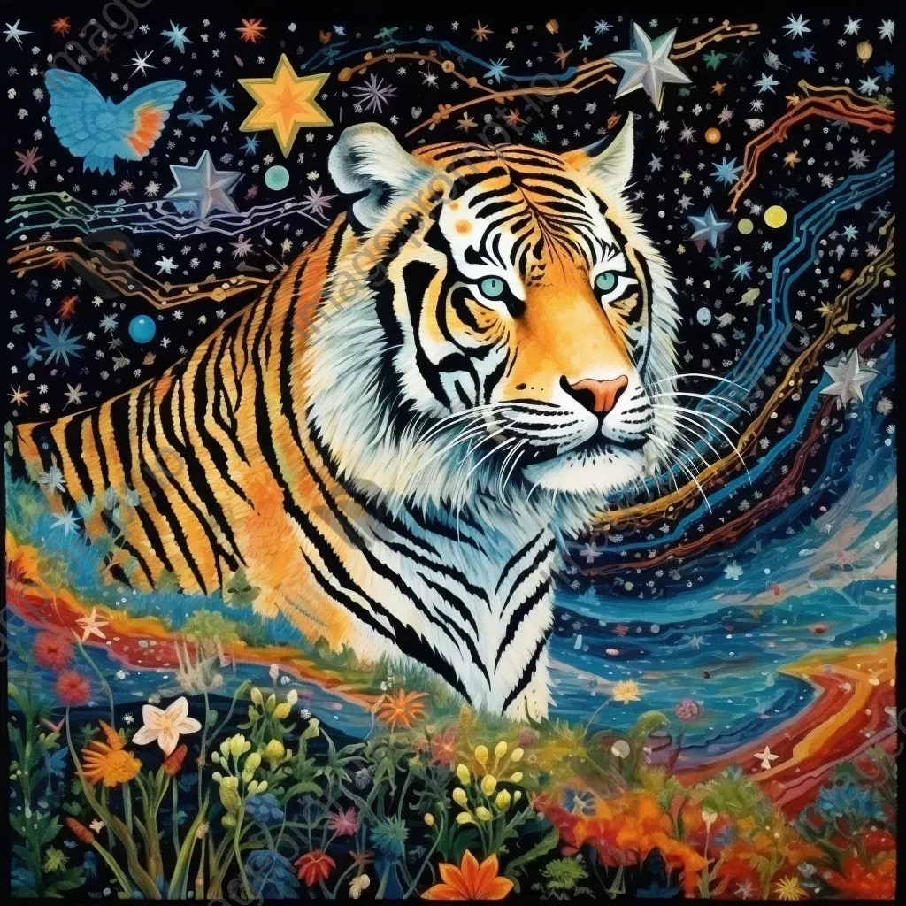 Captivating illusion of a constellation smoothly morphing into a tiger