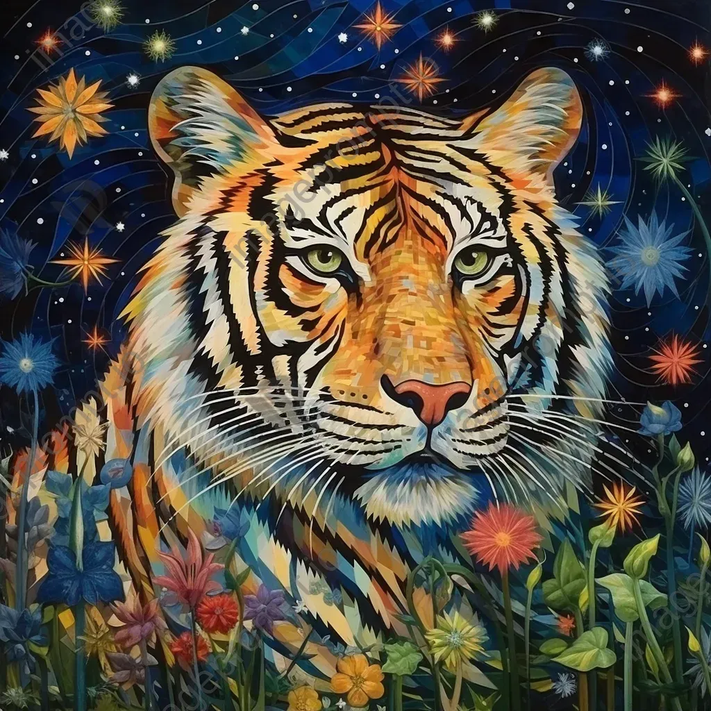 Captivating illusion of a constellation smoothly morphing into a tiger