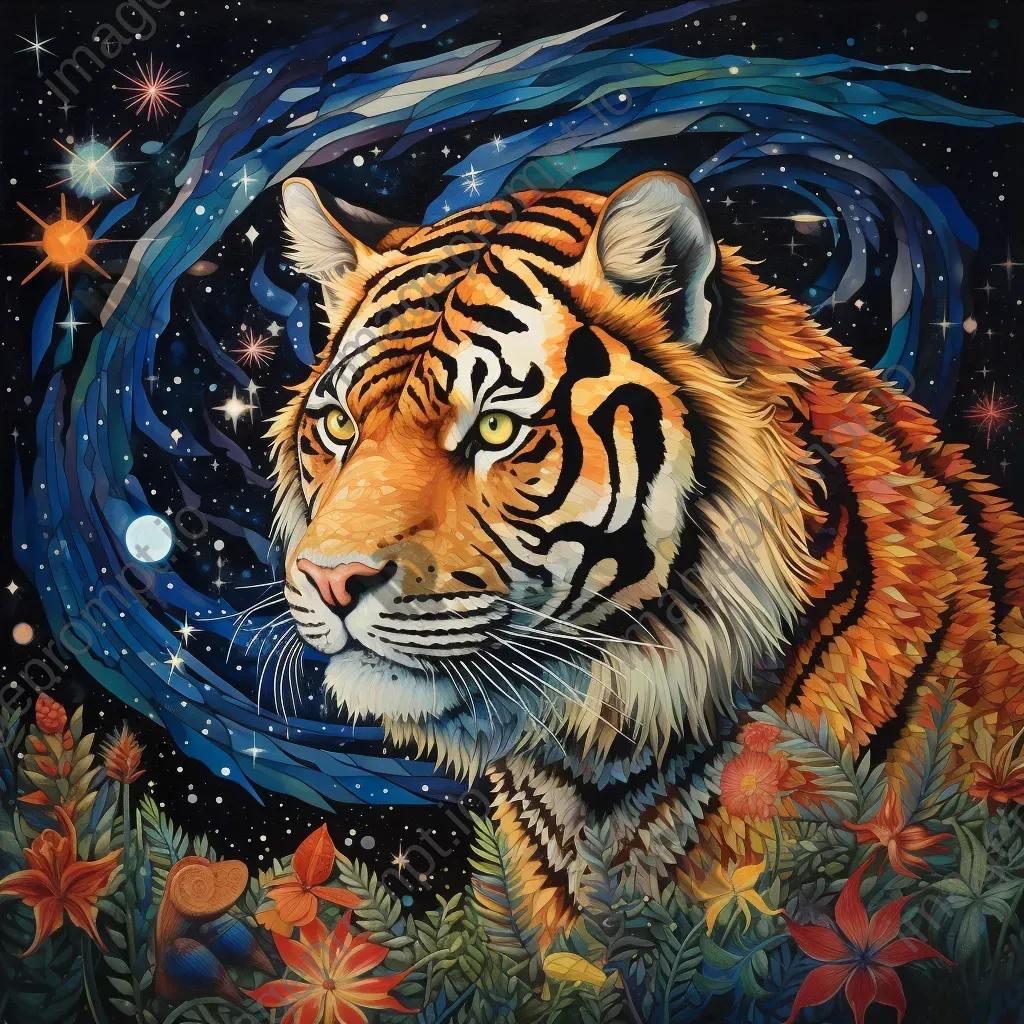 Captivating illusion of a constellation smoothly morphing into a tiger