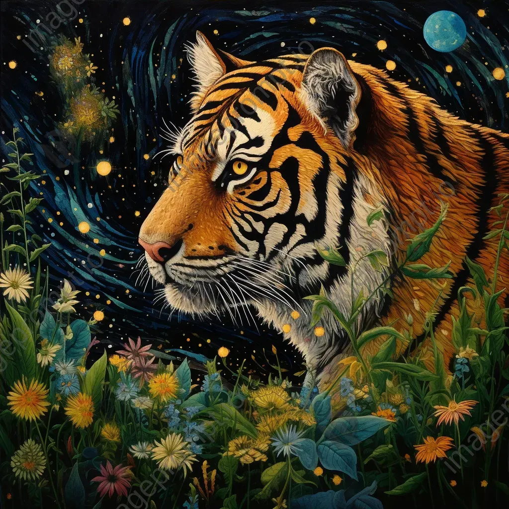 Captivating illusion of a constellation smoothly morphing into a tiger