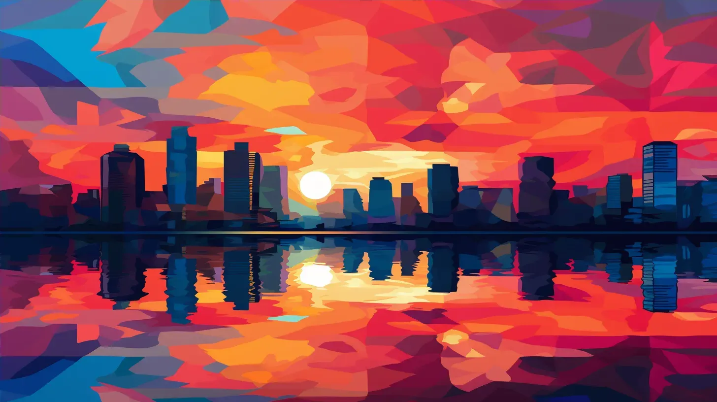 Sunset River Reflection Low Poly Scene