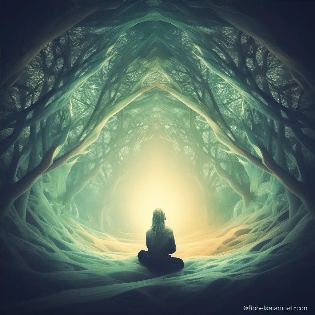 Person Meditating in Ethereal Forest