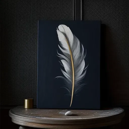 Image of a stark white feather against a black background - Image 4