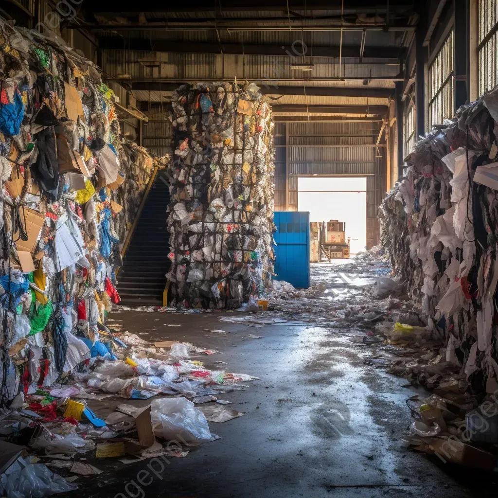 Recycling center with sorted bins of plastics and paper waste - Image 1