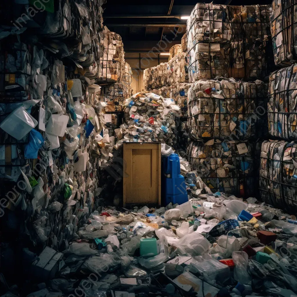 Recycling center with sorted bins of plastics and paper waste - Image 2