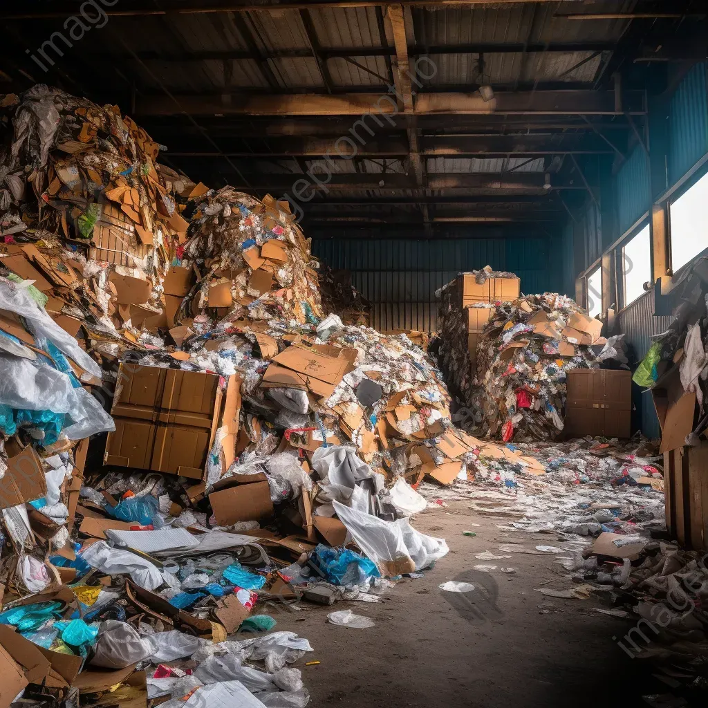 Recycling center with sorted bins of plastics and paper waste - Image 3