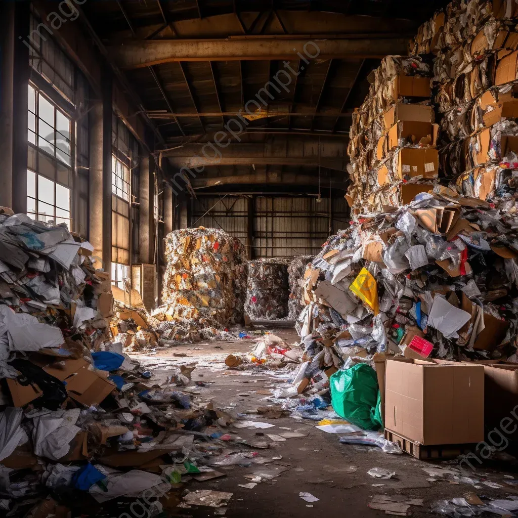 Recycling center with sorted bins of plastics and paper waste - Image 4