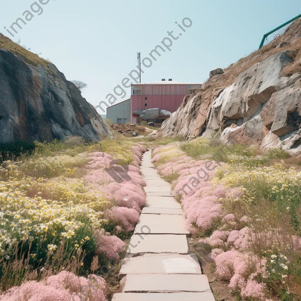 Path leading to a historic salt mine with wildflowers - Image 1