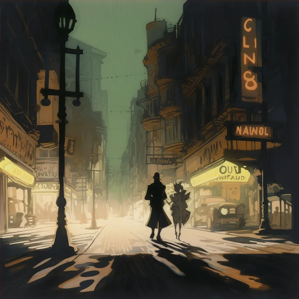 Atmospheric illustration of a shadowy figure in foggy 1940s city streets - Image 4