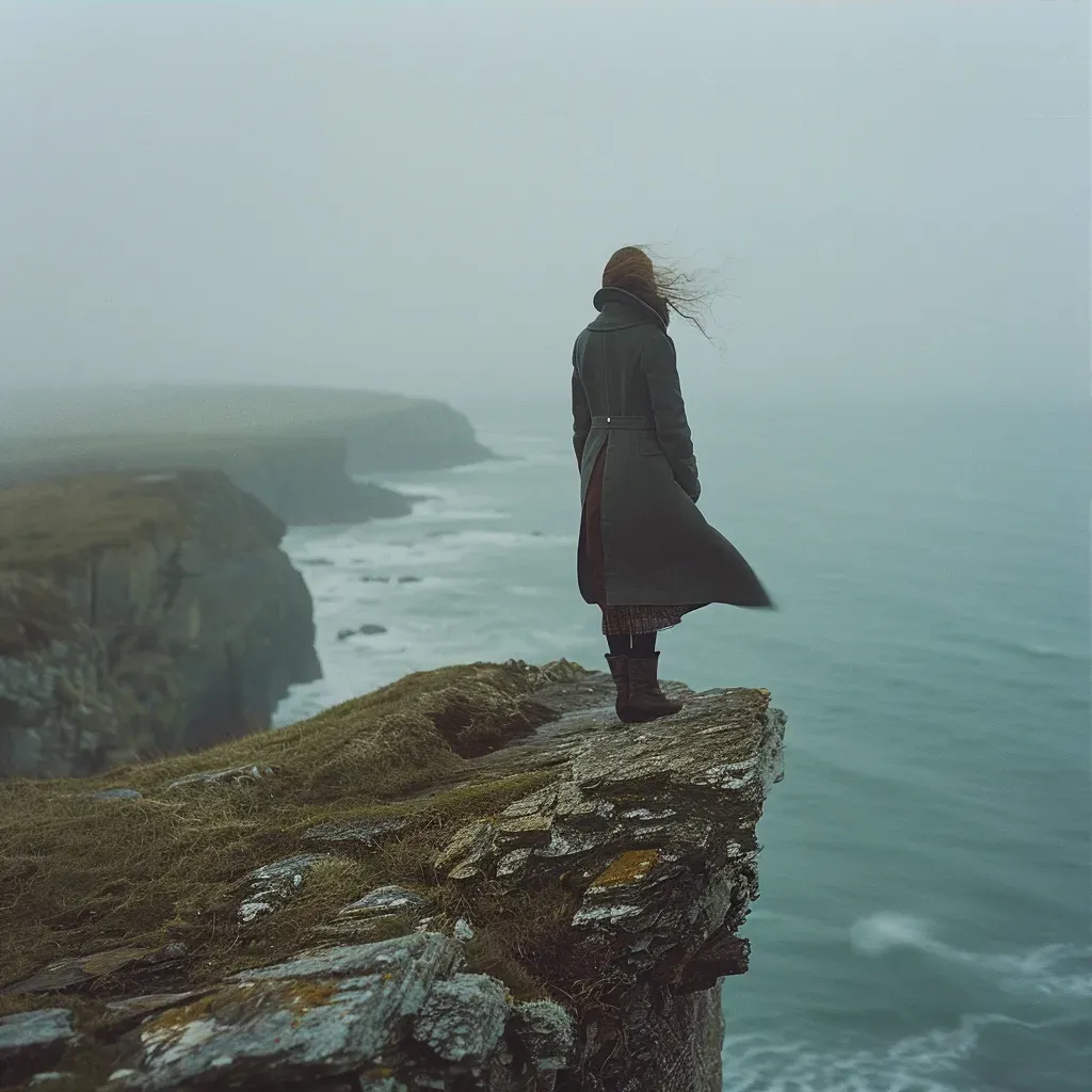 A woman standing on a cliff edge overlooking a vast ocean - Image 3