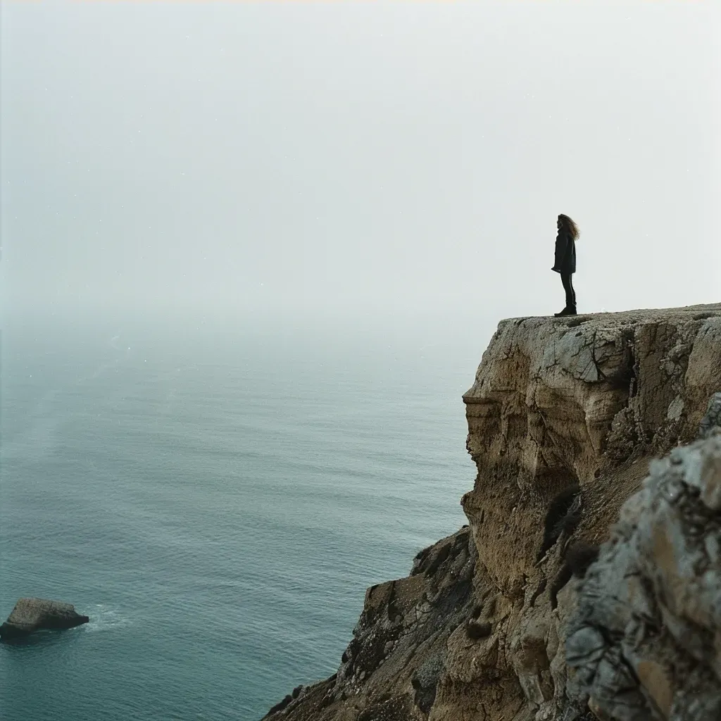 A woman standing on a cliff edge overlooking a vast ocean - Image 4