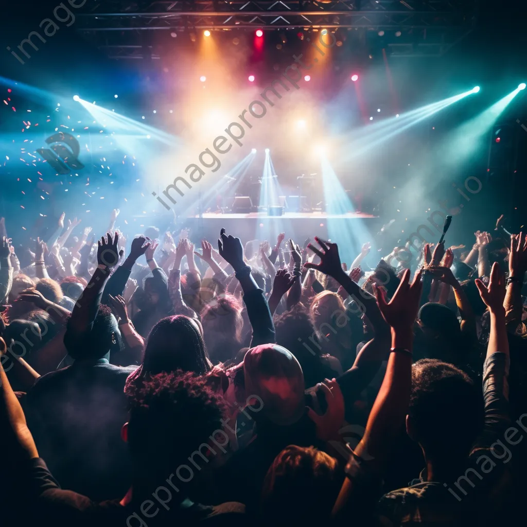 Lively concert scene with energetic crowd enjoying vibrant stage lights. - Image 4