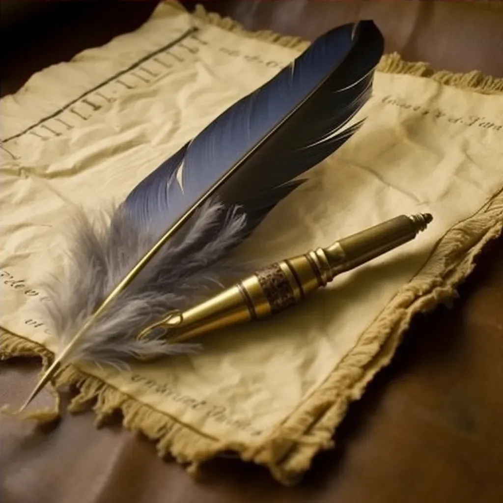 Feather quill writing on aged parchment in image prompt - Image 4