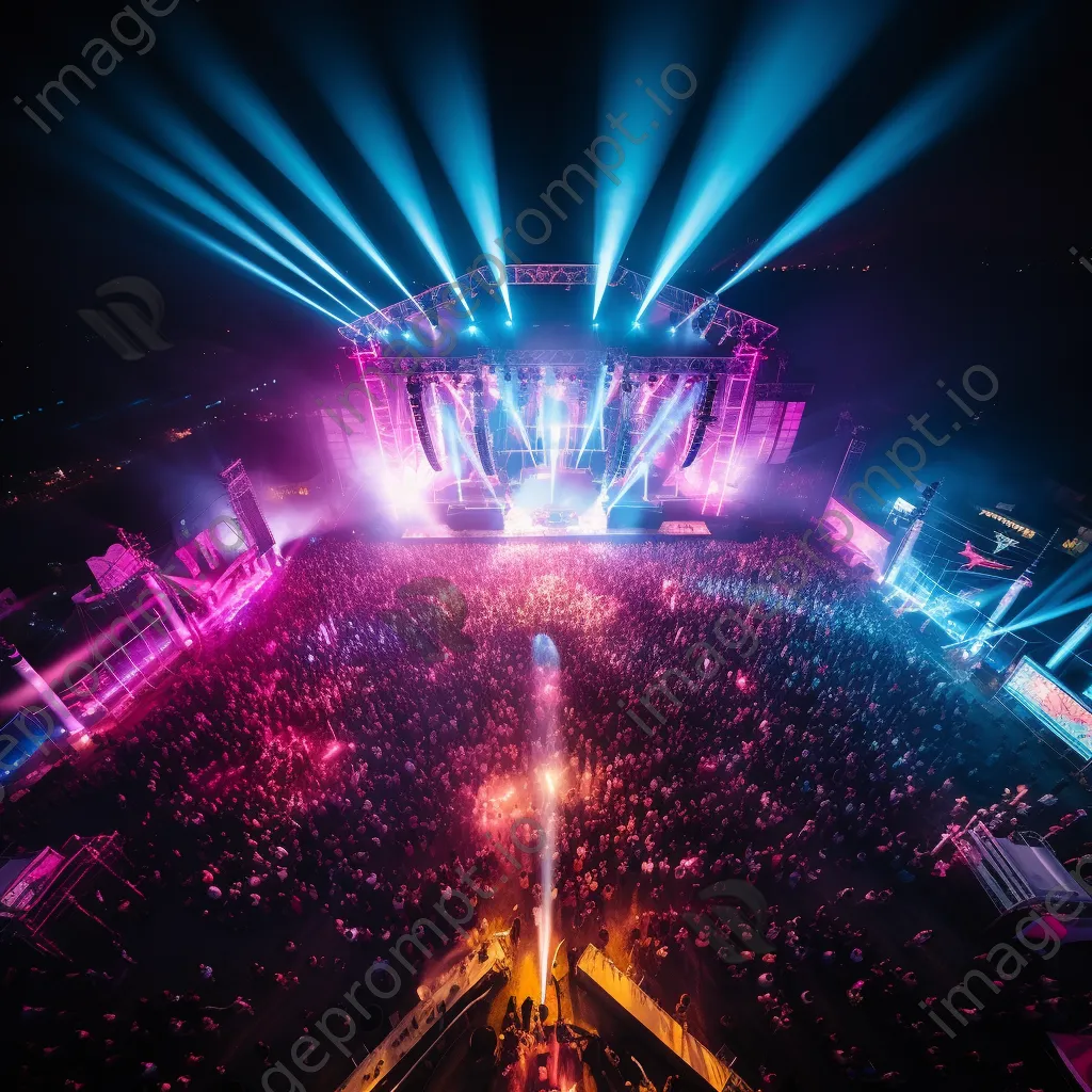 Aerial view of a massive open-air concert with colorful lights. - Image 1